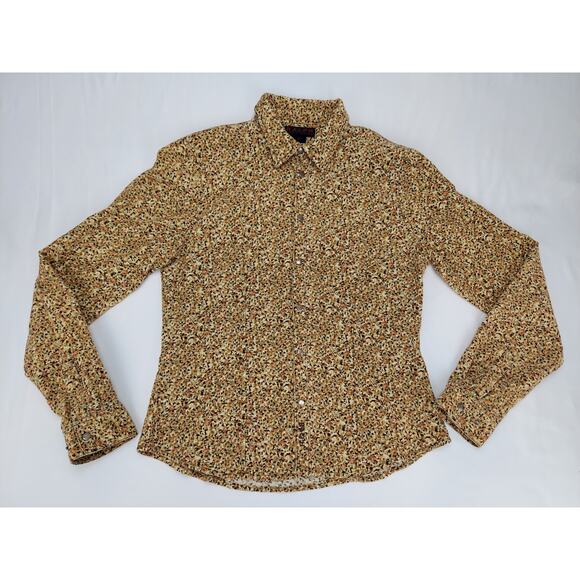 Ralph Lauren Women's Corduroy Floral Cotton Fitted Snap Button Top Blouse M - Picture 1 of 8